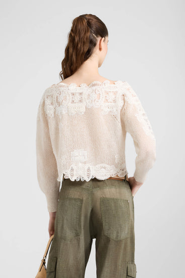 Long-sleeve sweater in cashmere and linen