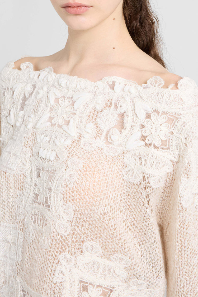 Long-sleeve sweater in cashmere and linen