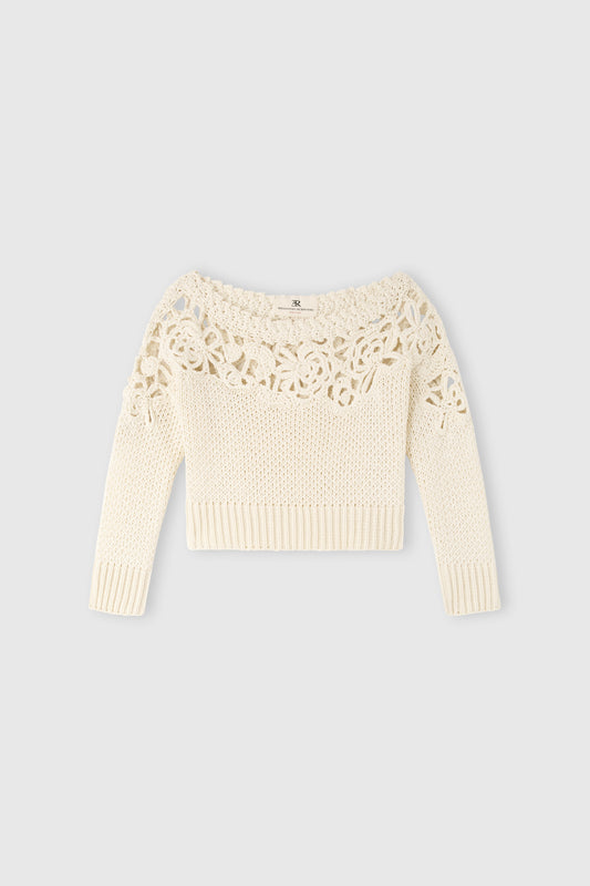 Long-sleeve crochet cotton sweater «Giardini d’autore»