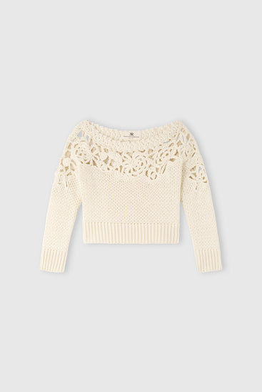 Long-sleeve crochet cotton sweater «Giardini d’autore»