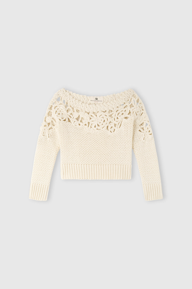 Long-sleeve crochet cotton sweater «Giardini d’autore»