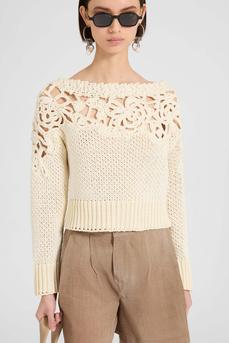 Long-sleeve crochet cotton sweater «Giardini d’autore»