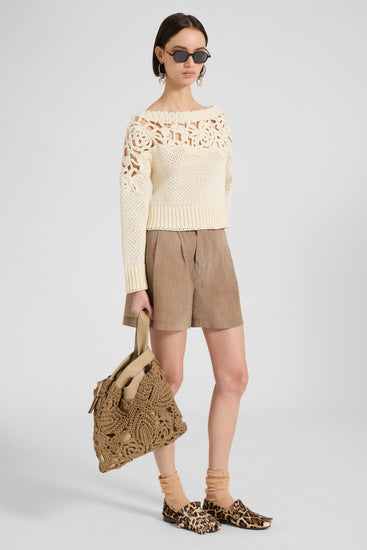 Long-sleeve crochet cotton sweater «Giardini d’autore»