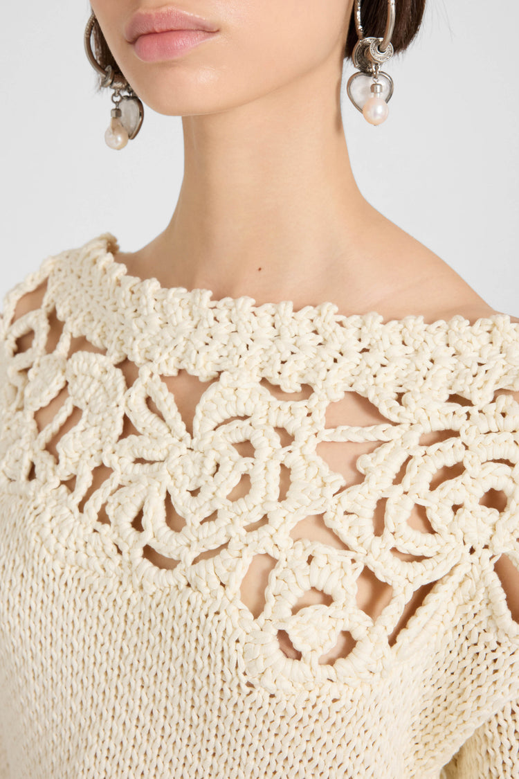 Long-sleeve crochet cotton sweater «Giardini d’autore»