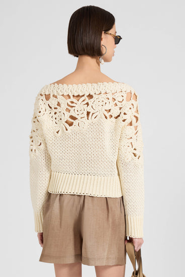 Long-sleeve crochet cotton sweater «Giardini d’autore»