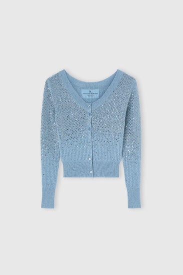 Cashmere cardigan with gradient crystal appliqués