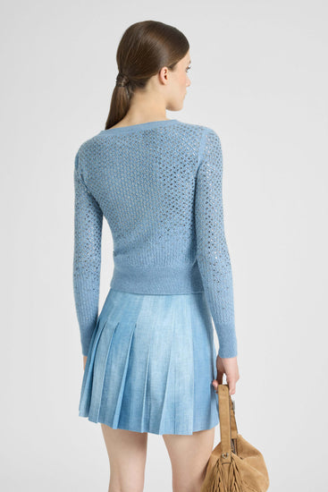 Cashmere cardigan with gradient crystal appliqués