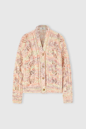 Midi Cotton Mouliné Cardigan with Interlaced Leaf Pattern