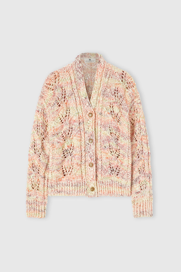 Midi Cotton Mouliné Cardigan with Interlaced Leaf Pattern
