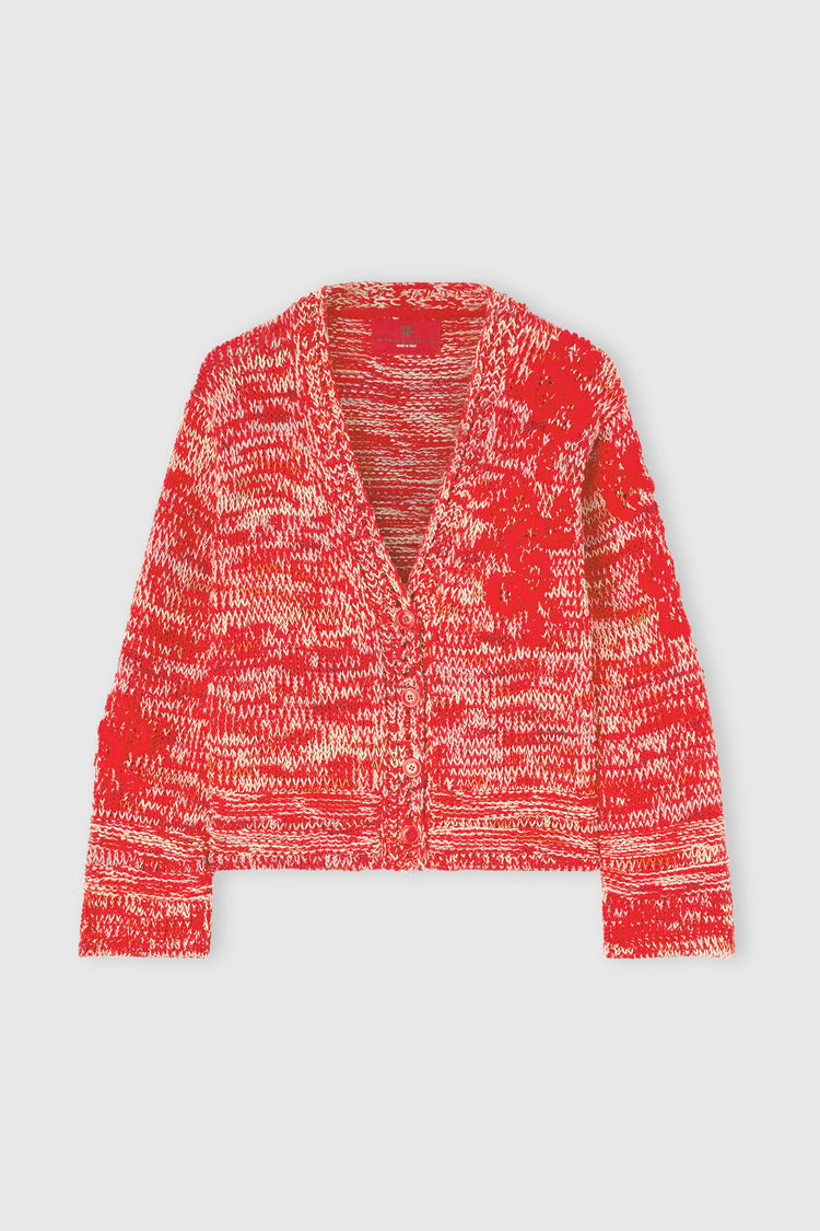 Cardigan in cotone mouliné con ricamo floreale