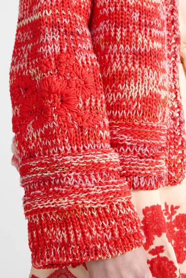 Cardigan in cotone mouliné con ricamo floreale