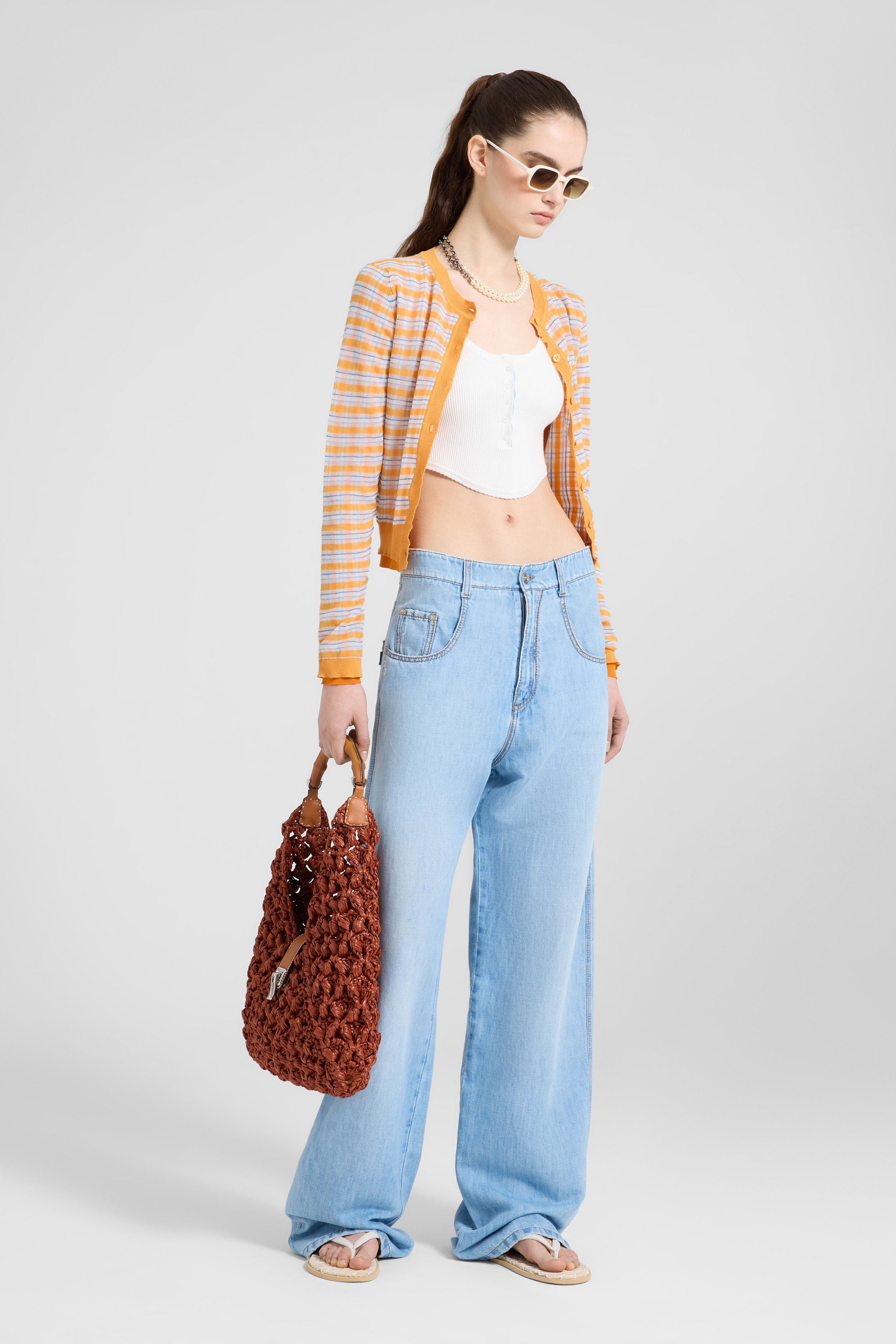 Long-sleeve cardigan with front button closure