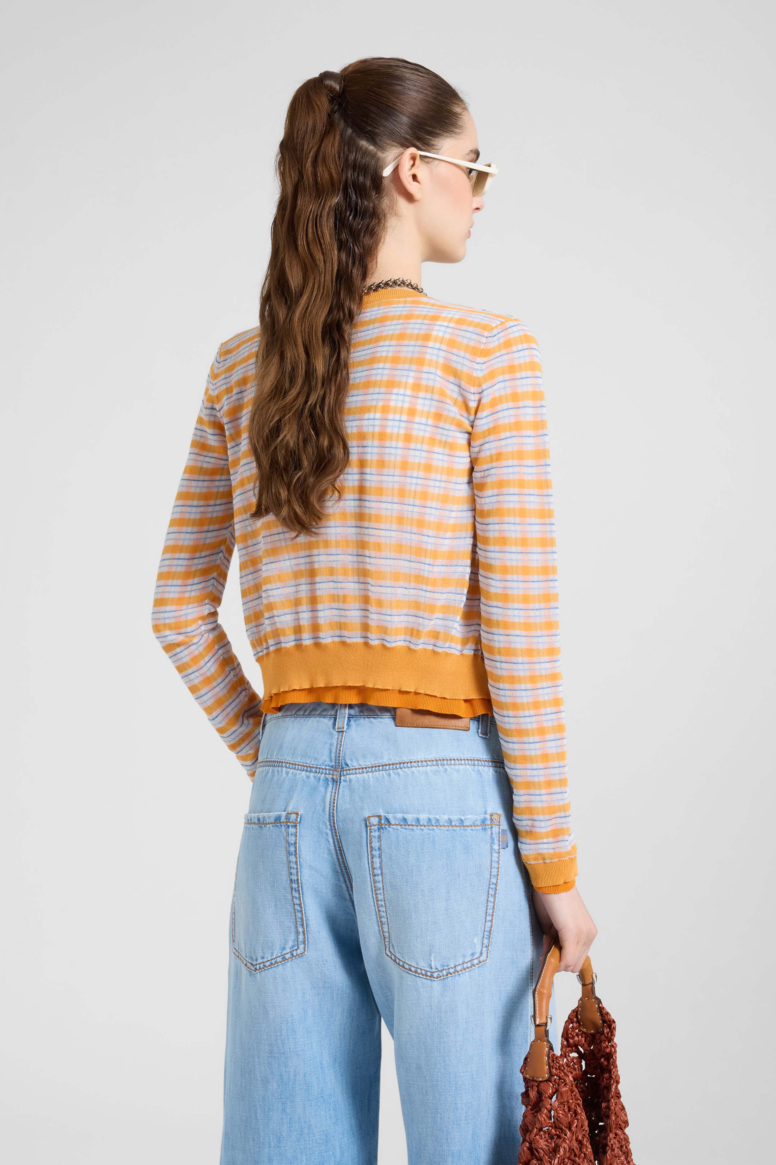 Long-sleeve cardigan with front button closure