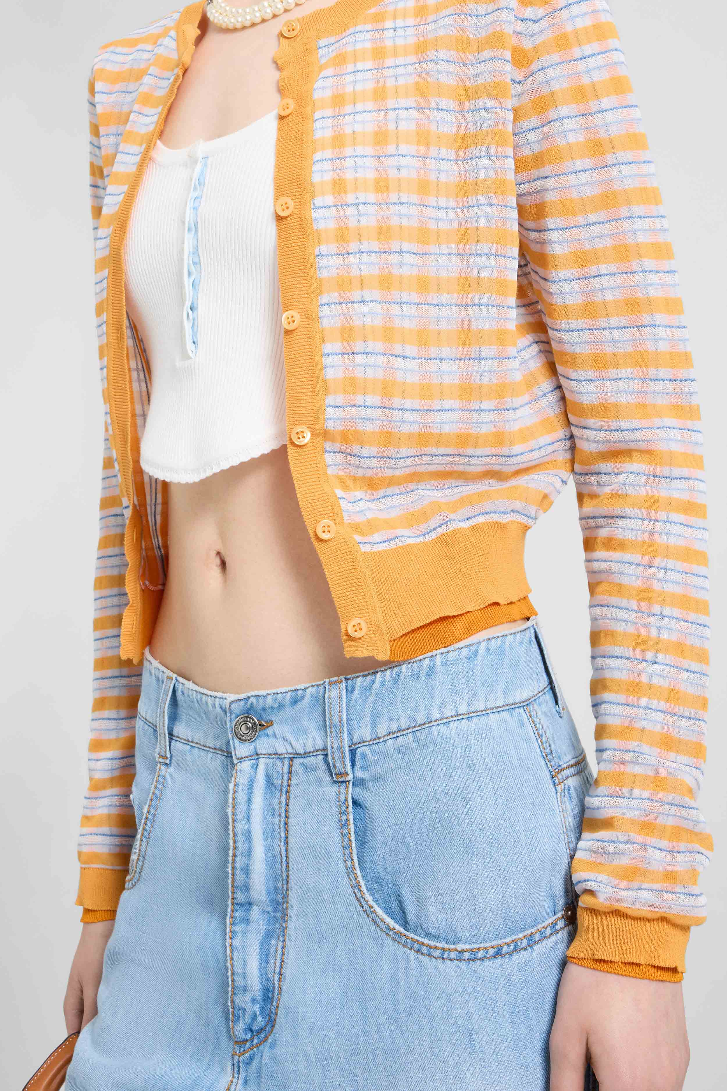 Long-sleeve cardigan with front button closure
