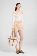 Cropped long-sleeve cardigan with V-neck