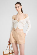 Cropped long-sleeve cardigan with V-neck