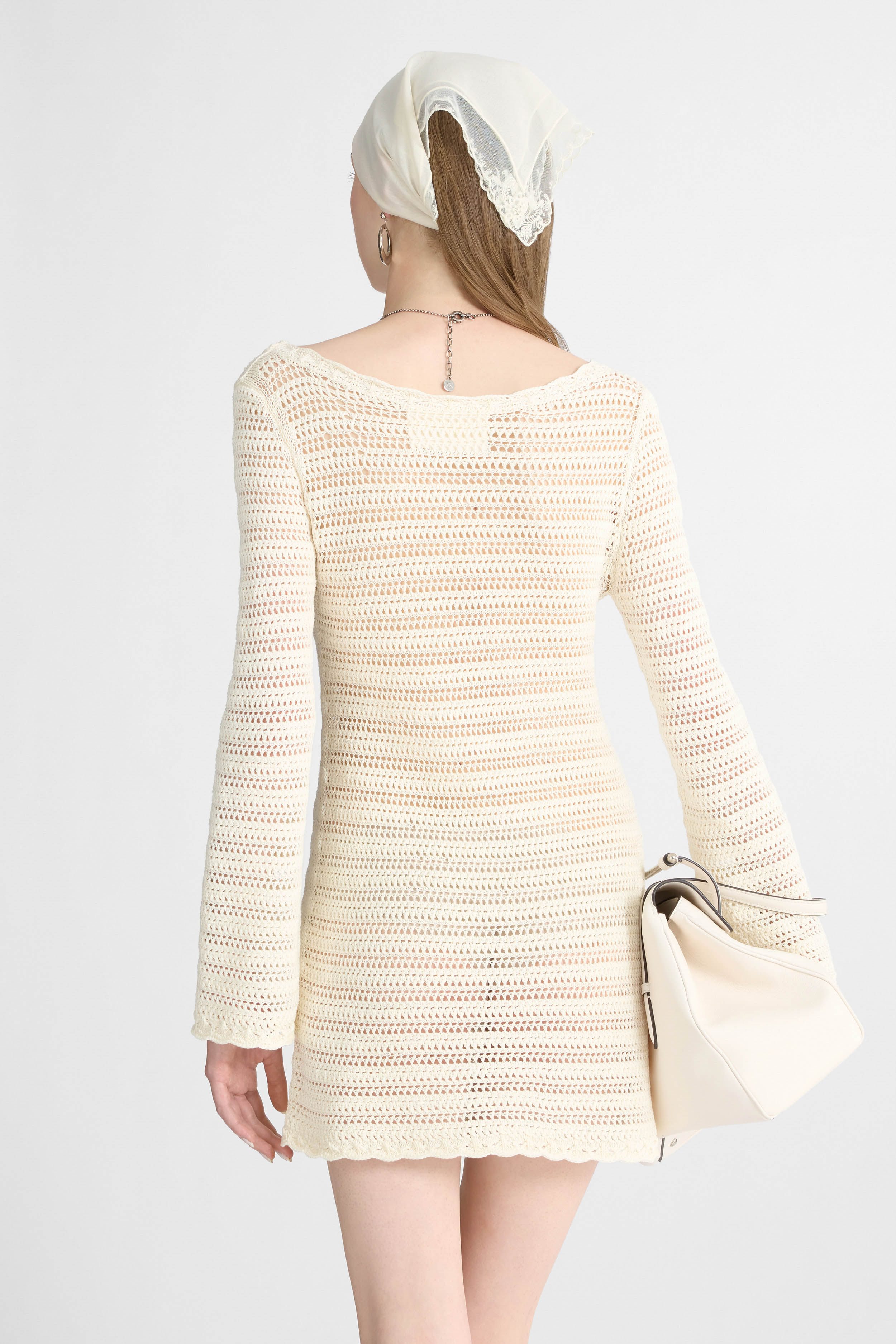 Mini dress in cotton crochet with long sleeves - Ermanno Scervino Mini dress in cotton crochet with long sleeves - Ermanno Scervino