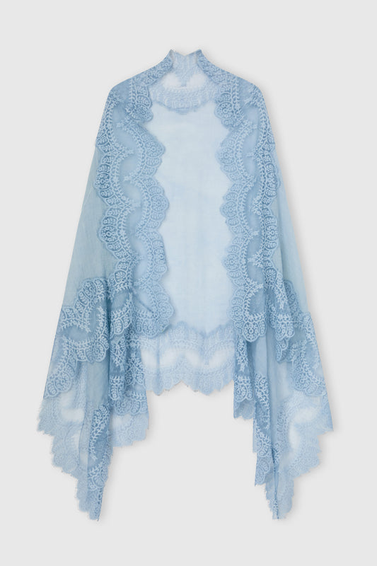 Cashmere stole with rebrodé lace