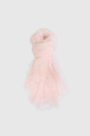 Light pink pure cashmere stole with fine rebrodé lace trim