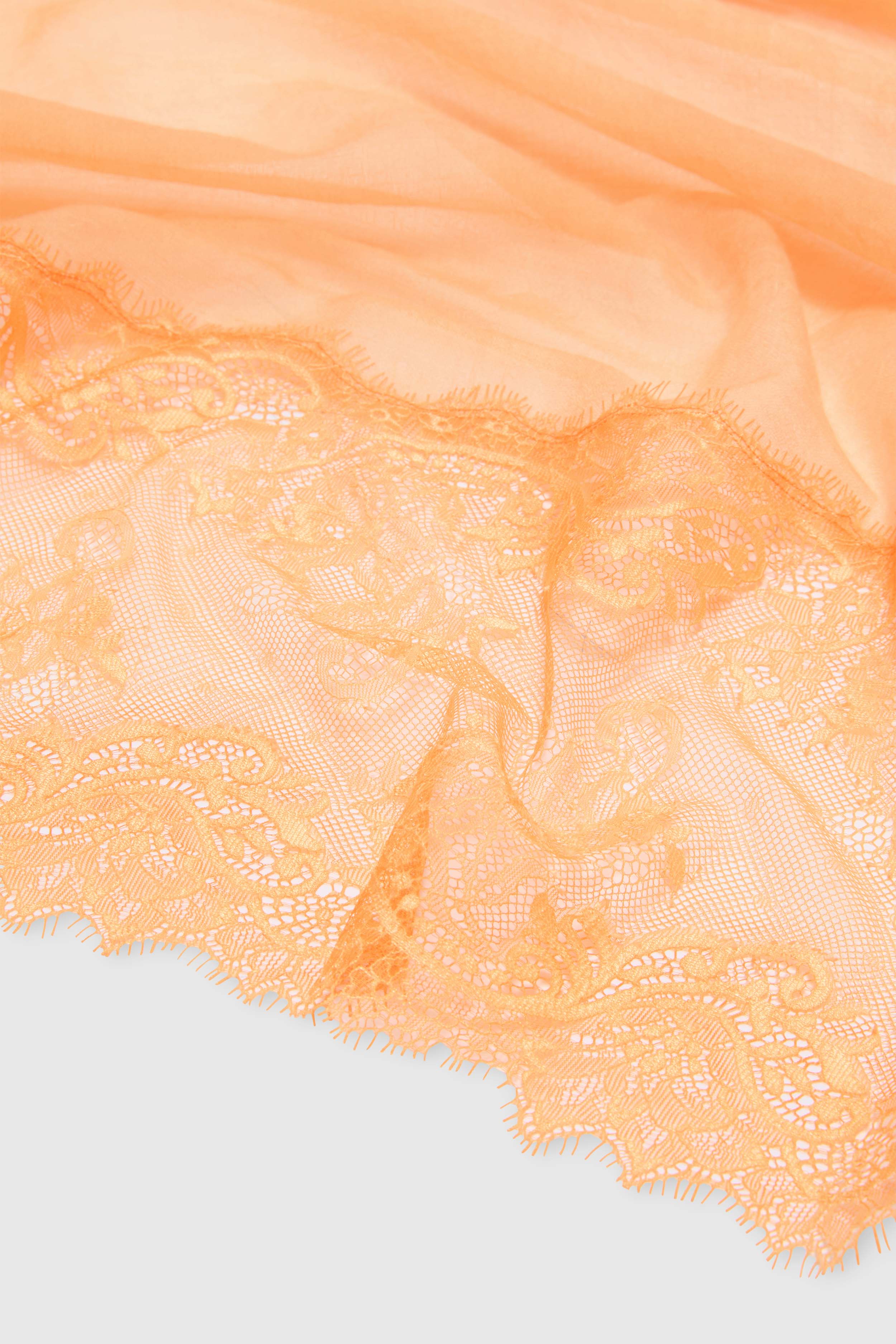 Orange pure cashmere stole with fine rebrodé lace trim