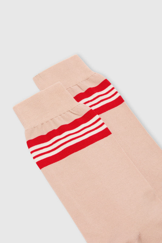 Pink high cotton socks with contrast micro stripes