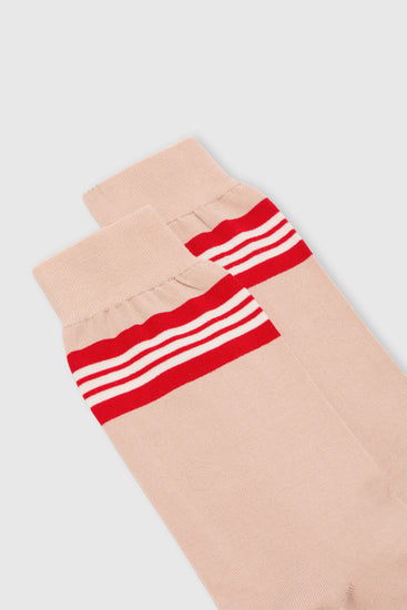 Pink high cotton socks with contrast micro stripes