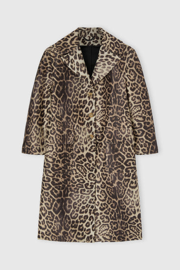 Technical mesh-effect coat with natural leopard print