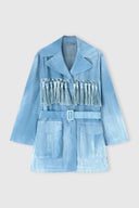 Technical georgette safari jacket with denim print