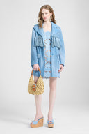 Sahariana in georgette tecnica con stampa denim