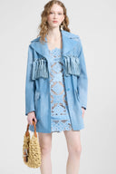 Technical georgette safari jacket with denim print