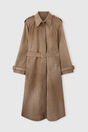 Trench in georgette tecnica con stampa denim