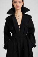 Trench doppiopetto in georgette accoppiata con chiffon di seta nero