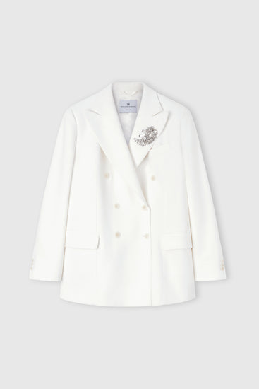 Double-breasted cadì viscose jacket with daisy brooch