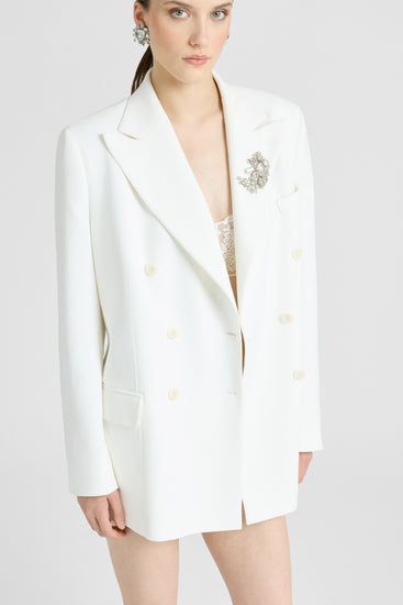 Double-breasted cadì viscose jacket with daisy brooch
