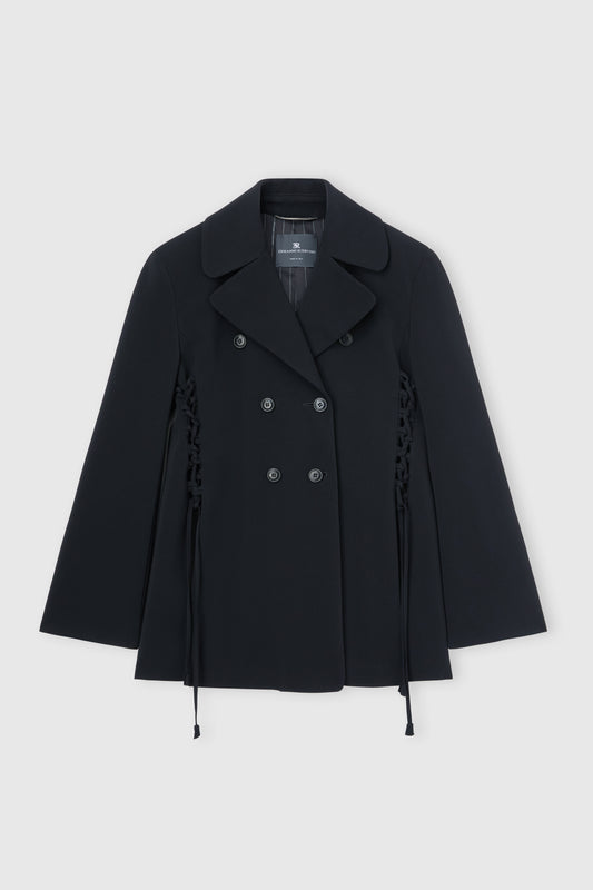 Double-breasted cadì viscose jacket with guepierre details