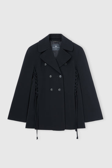 Double-breasted cadì viscose jacket with guepierre details