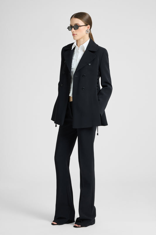 Double-breasted cadì viscose jacket with guepierre details