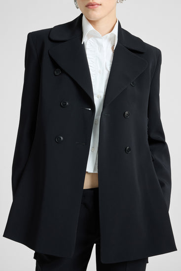 Double-breasted cadì viscose jacket with guepierre details