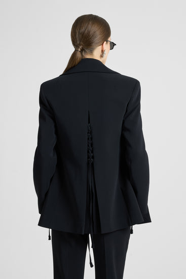Double-breasted cadì viscose jacket with guepierre details