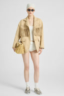 Single-breasted cadì jacket with fringes and broguing