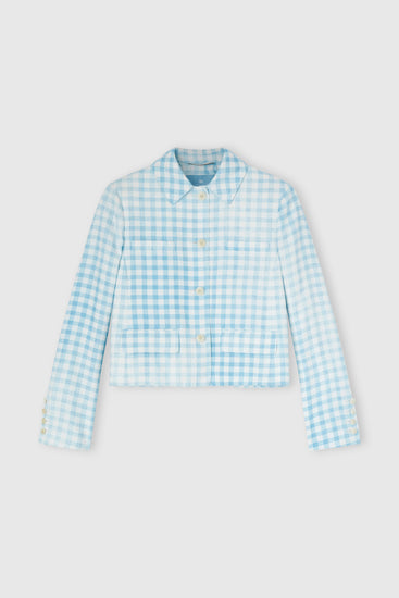 Short marocain jacket in vichy print with collar