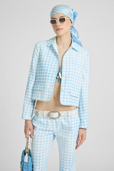 Short marocain jacket in vichy print with collar