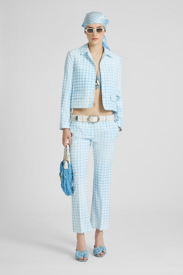 Short marocain jacket in vichy print with collar