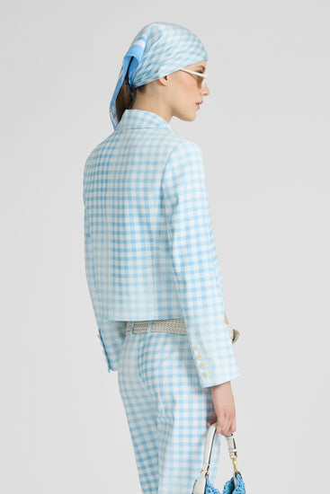 Short marocain jacket in vichy print with collar