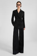 Double-breasted jacket in lace bonded with chiffon with hand-applied crystals