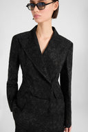 Double-breasted jacket in lace bonded with chiffon with hand-applied crystals