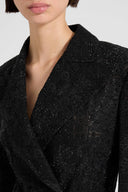 Double-breasted jacket in lace bonded with chiffon with hand-applied crystals