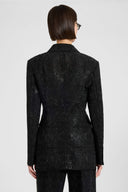 Double-breasted jacket in lace bonded with chiffon with hand-applied crystals