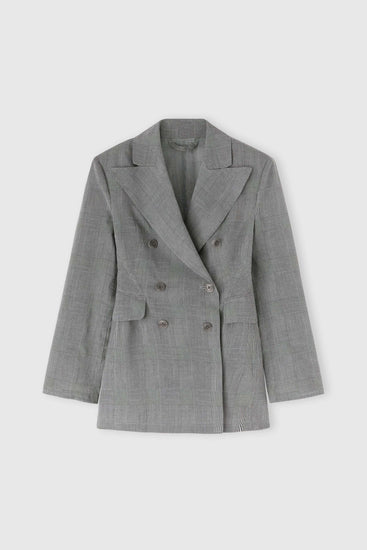 Fitted double-breasted jacket in technical georgette, sculptural model