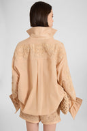 Shirt jacket in georgette bonded with chiffon with “maiolica” embroidery